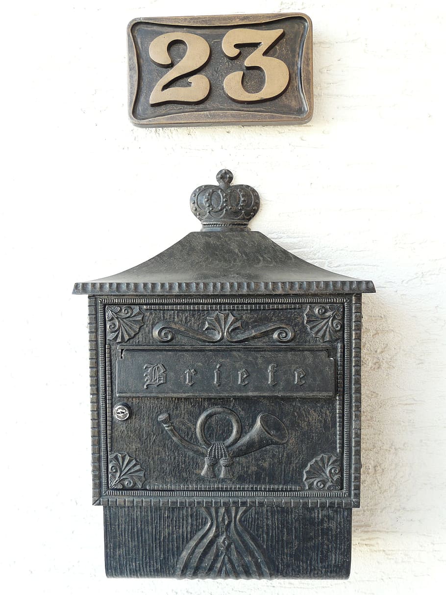 Mailbox, House Number, Post, blacksmithing, metal, house entrance, letter boxes, close-up, day, communication