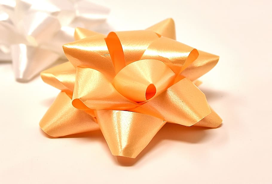 orange ribbon, geschenkschleife, star, decoration, ornament, give away, celebration, ribbon - sewing item, ribbon, food and drink