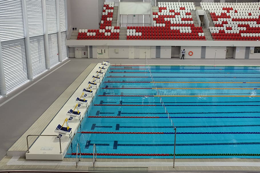 empty, swimming, pool area, olympic swimming pool, watersport, formatting, swim, sports, competition, training centre