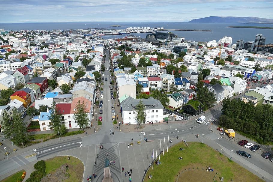 Islandia, Reykjavik, Port, hallgrímskirkja, pandangan, panorama, kota, modal, cityscape, Scene urban