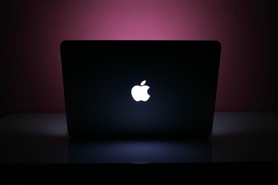 macbook, pro, MacBook Pro, rosa, noche, oscuro, computadora portátil, tecnología, pared, trabajo