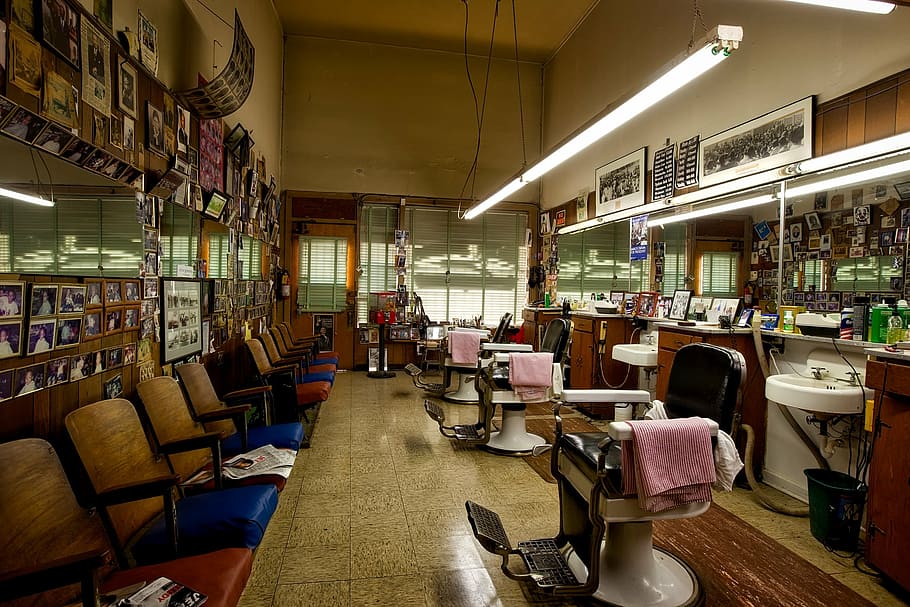 white, leather salon chairs, sink, barbershop, barber, salon, haircut, style, cutting, hair