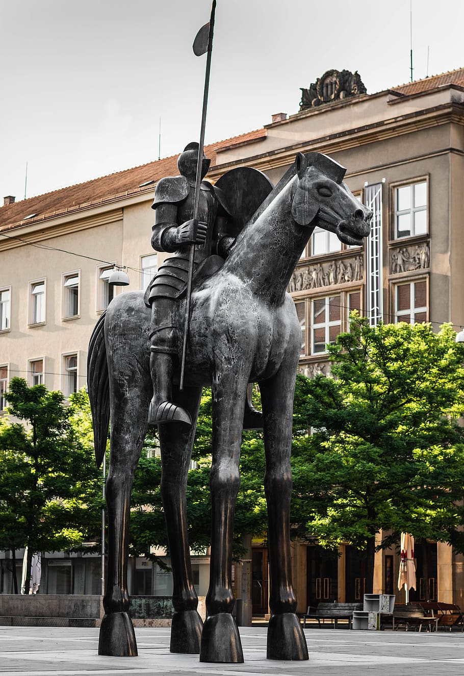 horse, knight, square, park, horses, stallion, statue, character, statuary, historical