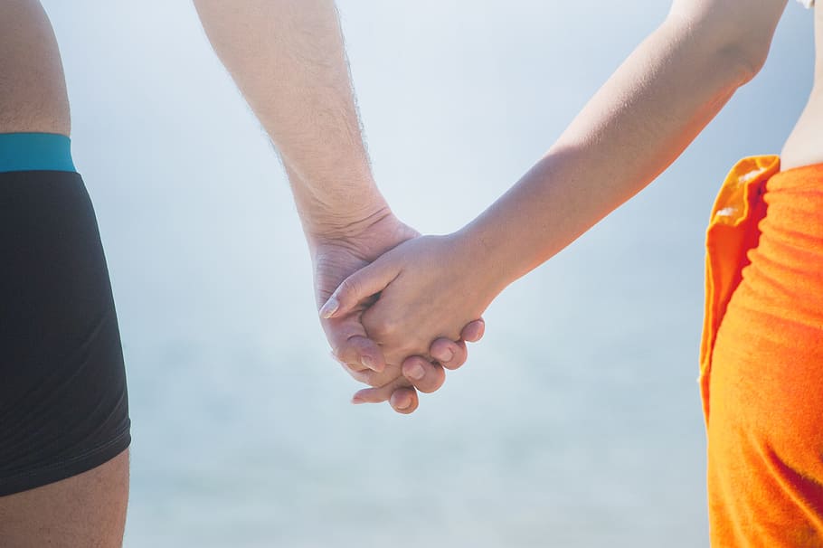man, woman, holding hands, sky, togetherness, human body part, two people, adult, men, women