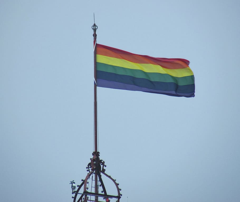 rainbow flag, pole, gay pride flag, homosexual, rainbow, love, symbol, tolerance, proud, lifestyle