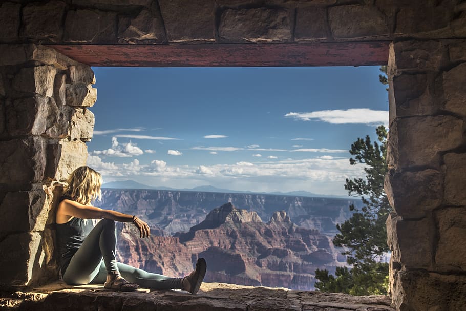 Grand Canyon, arizona, permai, pemandangan, batuan, erosi, Pariwisata, alam, wanita, perjalanan