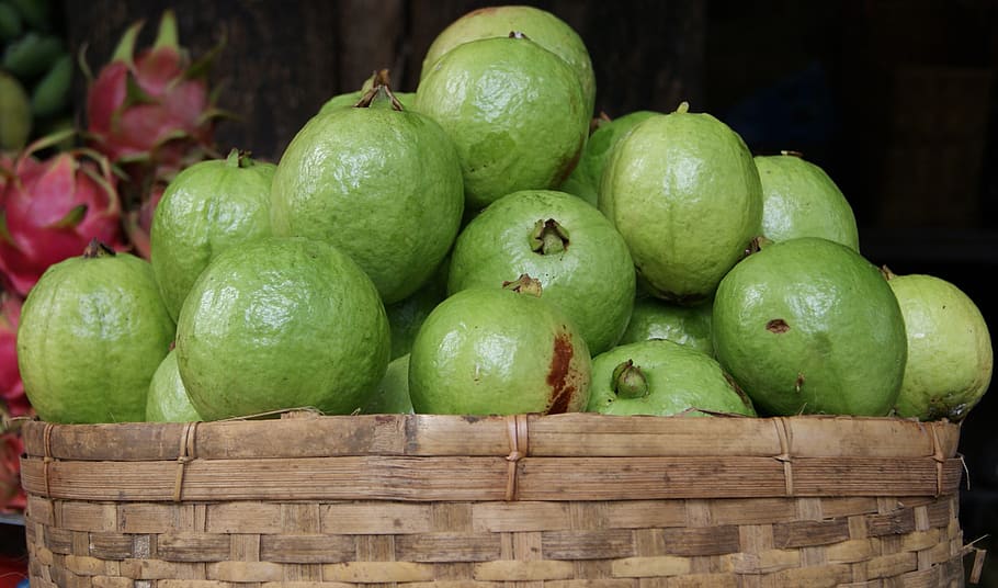 basket of guavas, Guava, Fruit, Tropical, Exotic, Market, fresh, green, vitamin, healthy eating