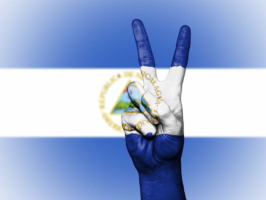 nicaragua, paz, mano, nación, fondo, pancarta, colores, país, bandera, icono