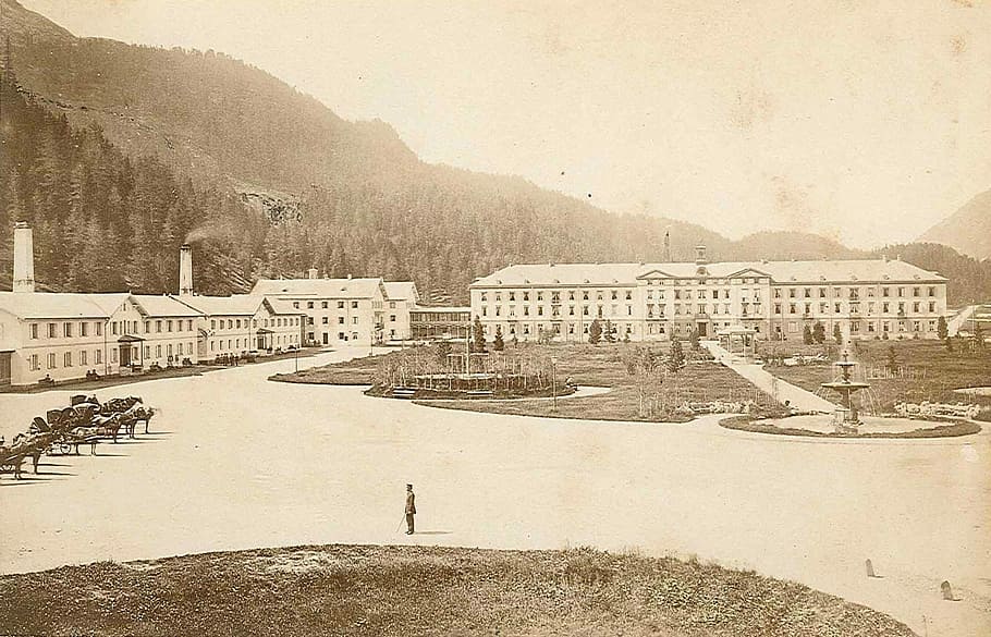 st., moritzaround, moritz ,around 1881, Baths, St. Moritz, Switzerland, 1881, photos, public domain, snow
