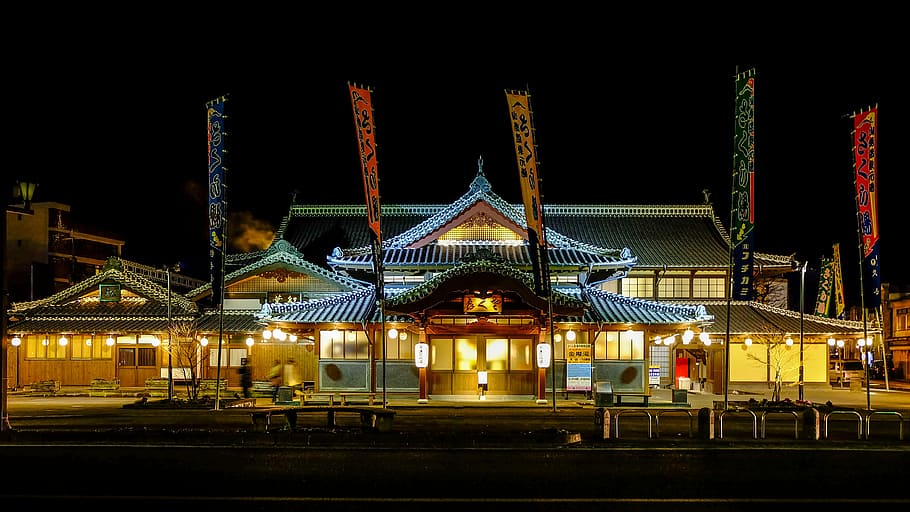 Brown Blue Temple Day Yamaga City Hot Springs Japan Night Kumamoto Night View Pxfuel