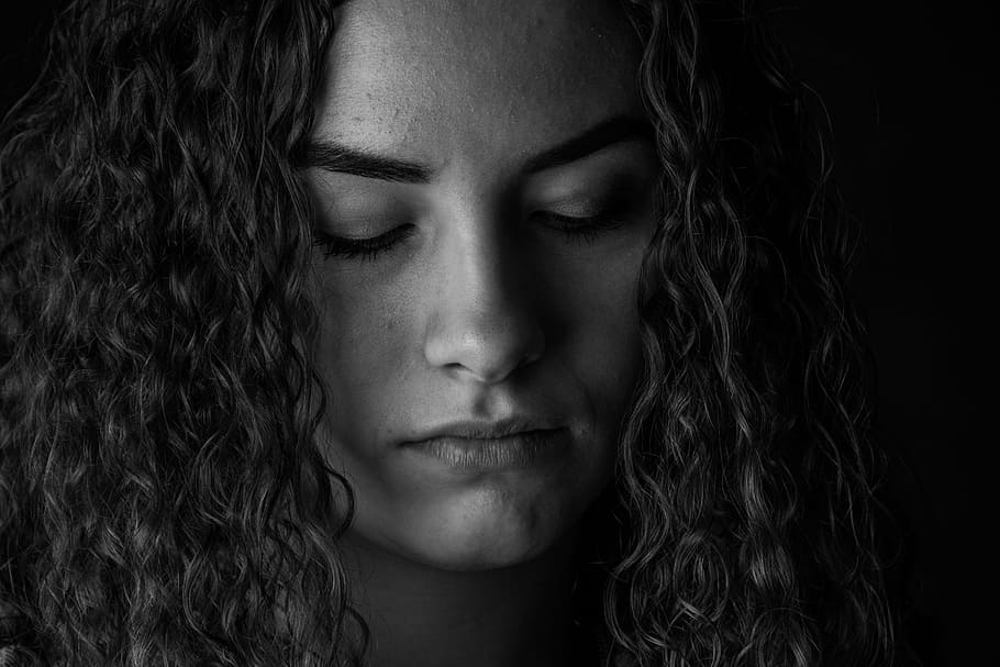 woman, curly, hair, closing, eyes, thoughtfulness, girl, beauty, portrait of a woman, portrait