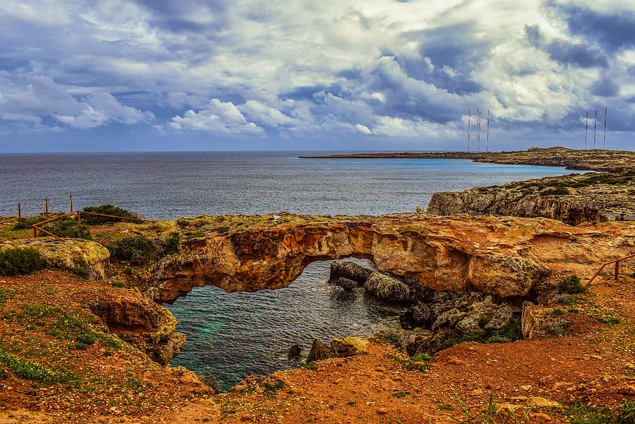 Chipre, Cavo, Korakas, puente, cavo greko, puente korakas, paisaje, cielo, nubes, tormentoso