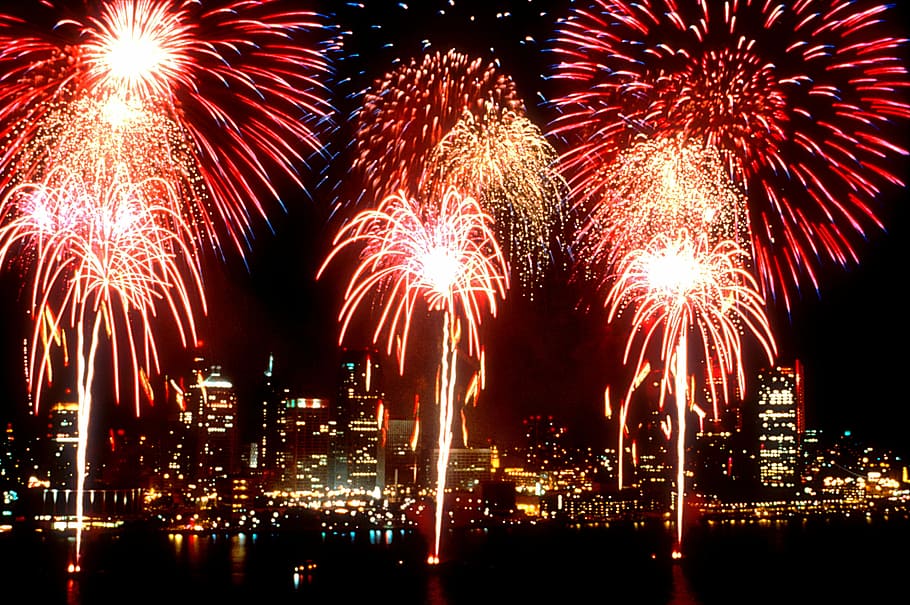 exploding, night sky, windsor, ontario, Fireworks, Windsor, Ontario, celebration, photos, night, public domain