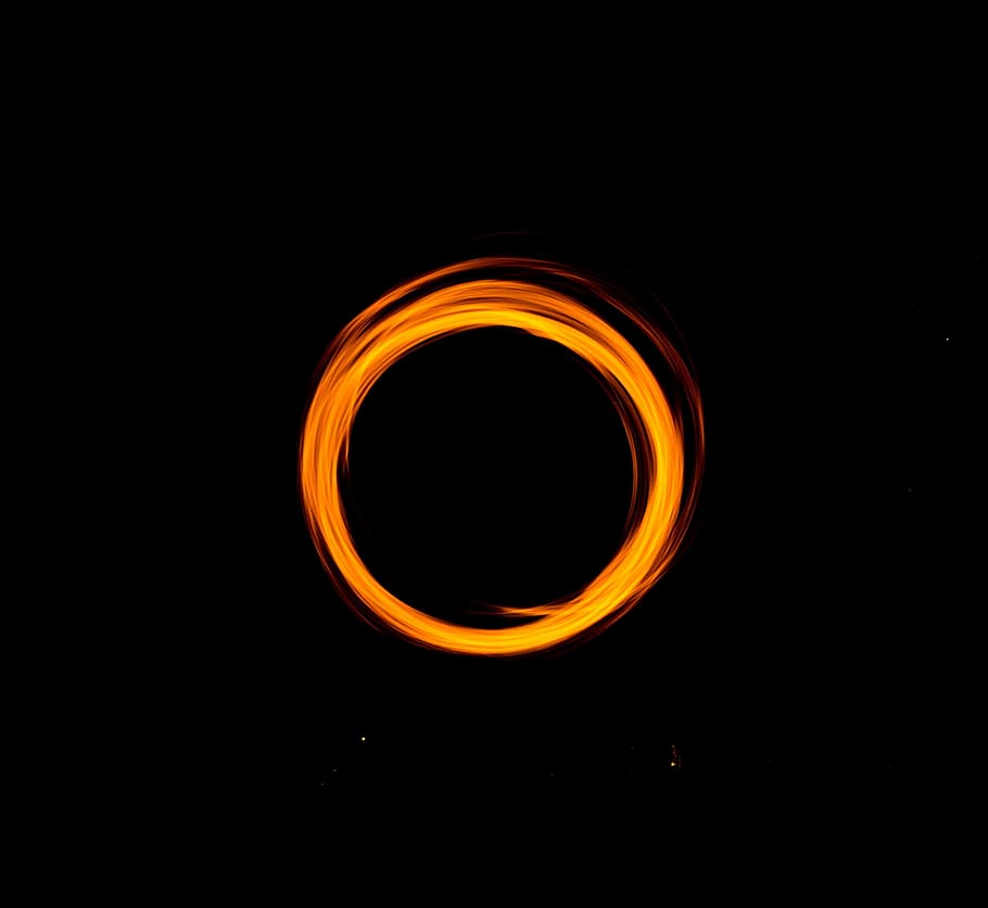 gelap, malam, api, cincin, warna oranye, lingkaran, bentuk geometris, bentuk, latar belakang hitam, tidak ada orang