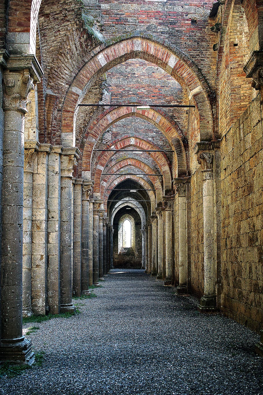 abadia de san galgano, ruínas, velho, tijolo, arquitetura, arte, religião, catedral, ruína, nave