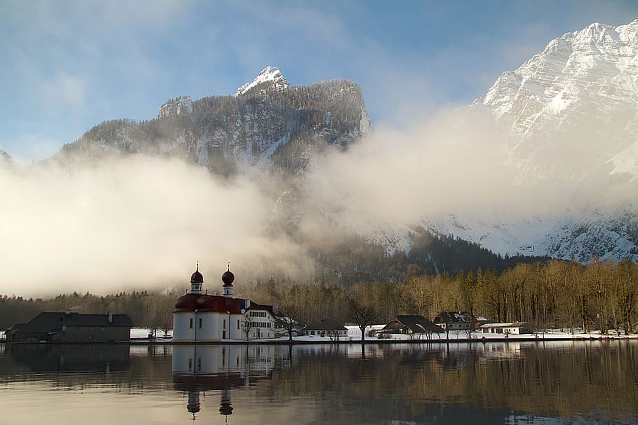king lake, bartholomä st, berchtesgadener land, excursion destination, bavaria, berchtesgaden national park, winter, watzmann, berchtesgaden alps, water