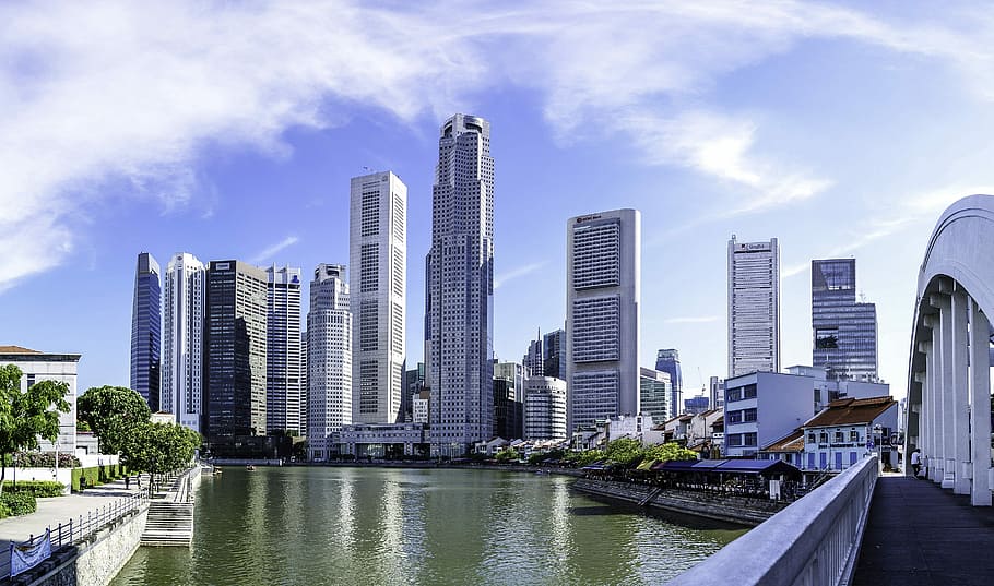 singapore buildings, skyscrapers, skyline, Singapore, buildings, clouds, photos, public domain, sky, towers