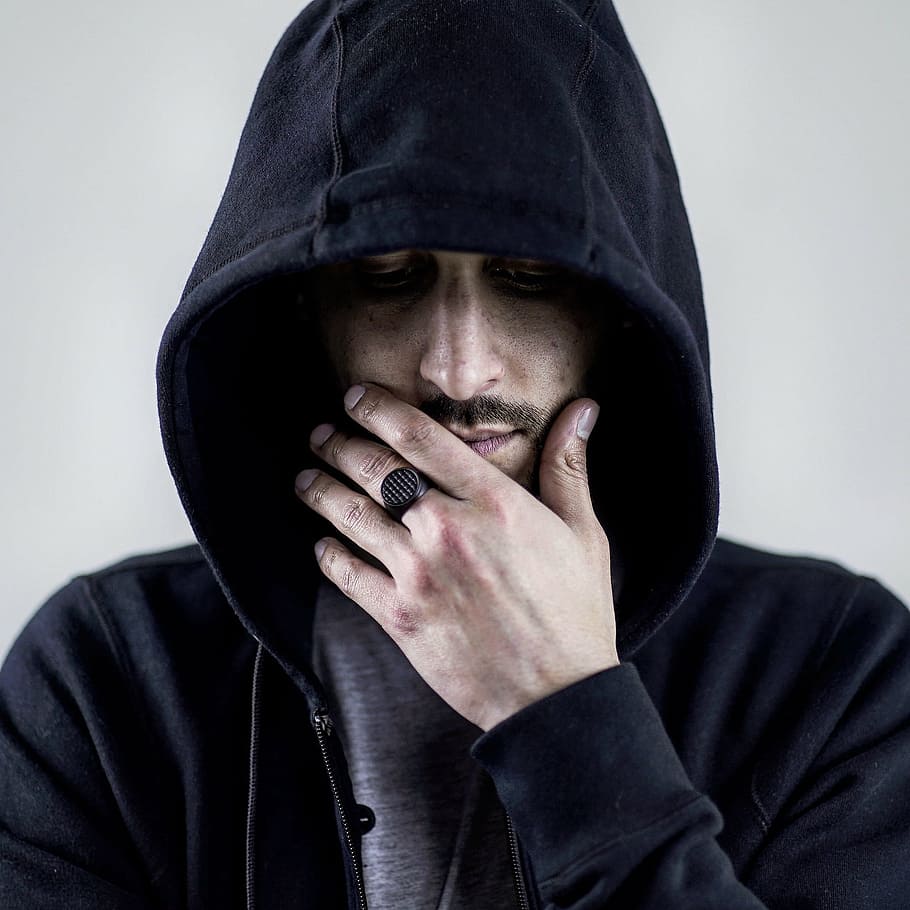 man, wearing, black, hoodie, guy, serious, hood, nero, ring, hood - clothing