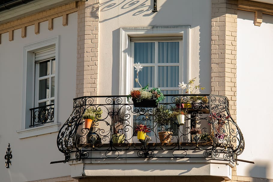 balcony, iron, wrought iron, blacksmithing, flowers, facade, ornament, railing, house facade, home front