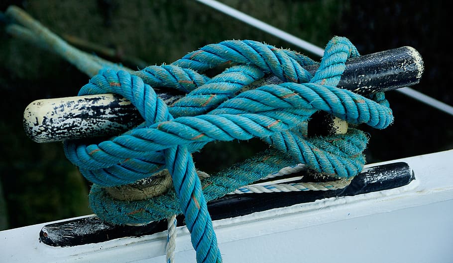青, ロープ, ラップ, 黒, 金属ラック, ボート, ノード, 漁師のボート, 強度, 航海船
