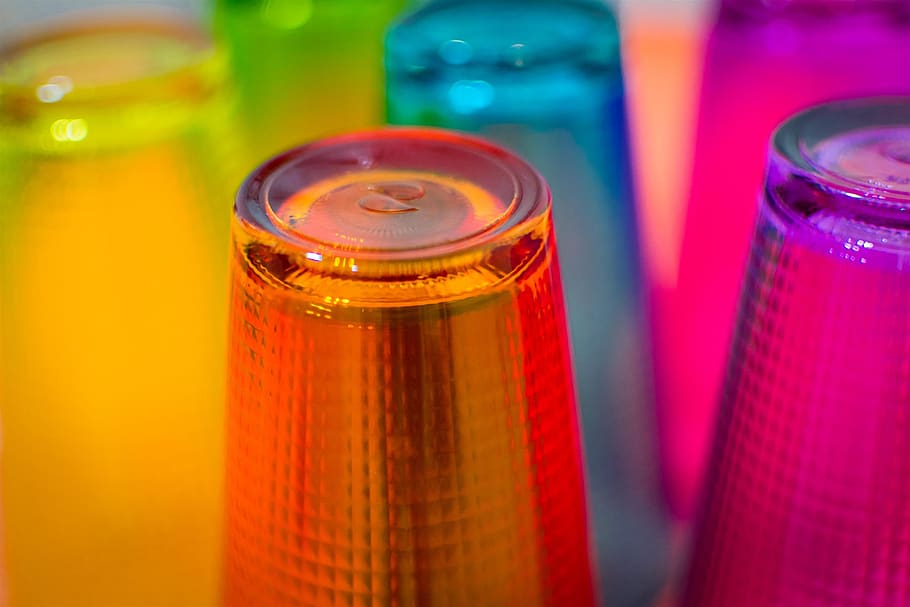 cups, glasses, colours, colors, drinks, bottle, container, close-up, food and drink, drink