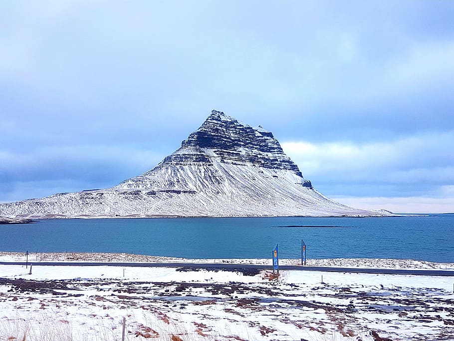 雪, 山, 氷, 冬, 水, snæfellsness, アイスランド, キルクフェル, 自然, 風景