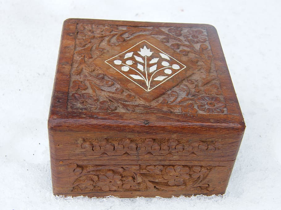 box, brown, carved, casket, closed, jewelry box, close-up, craft, art and craft, shape