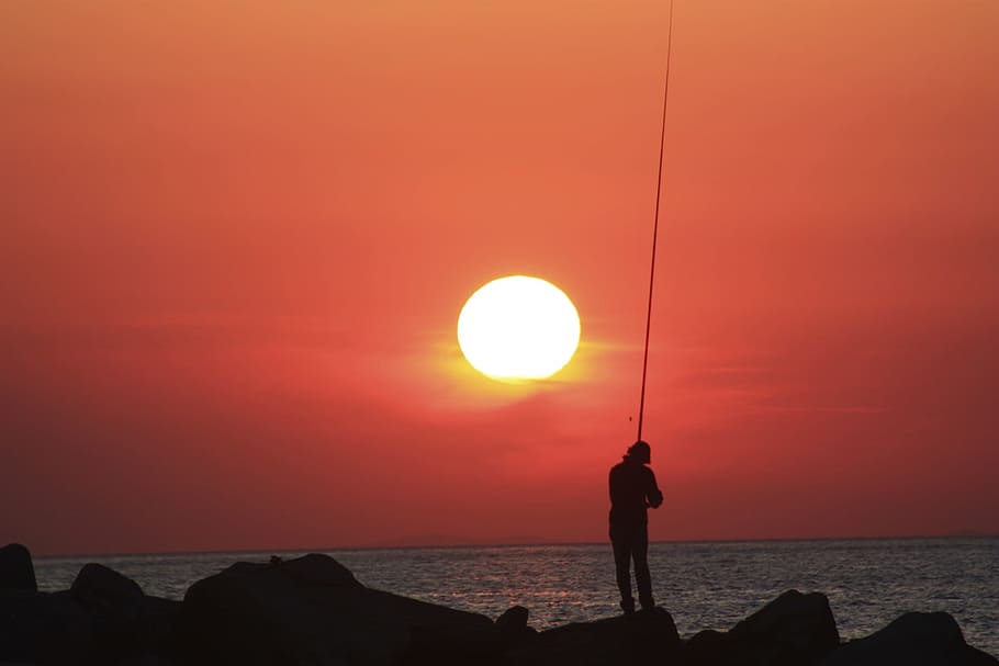 Fisherman, Sunset, Fishing, Outdoor, outdoors, recreation, casting, lure, man, hobby