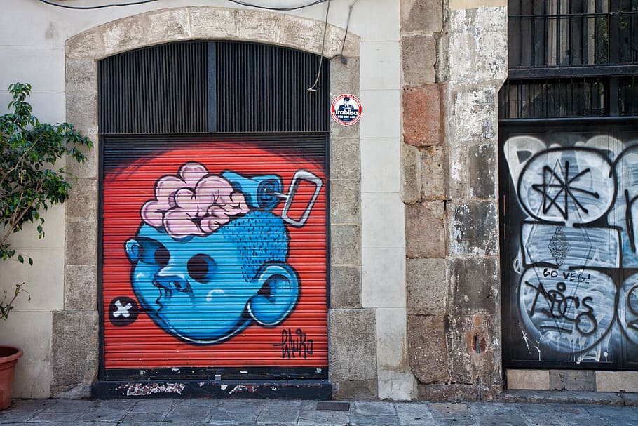 capturado, gótico, barrio, arte callejero, barrio gótico, Barcelona, ​​España, urbano, europa, graffiti
