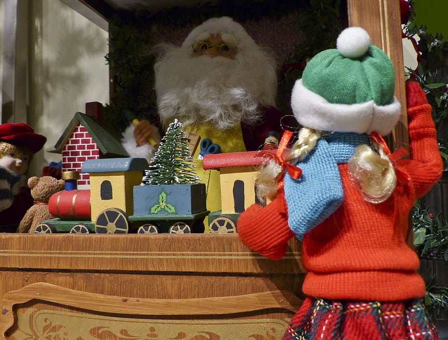 aneka warna dekorasi natal, mainan, toko, anak, gadis, sedikit, belanja, keinginan, berambut pirang, menatap