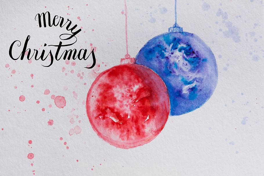 red, blue, bauble, merry, christmas text overlay, christmas, map, ball, christmas ornament, watercolour