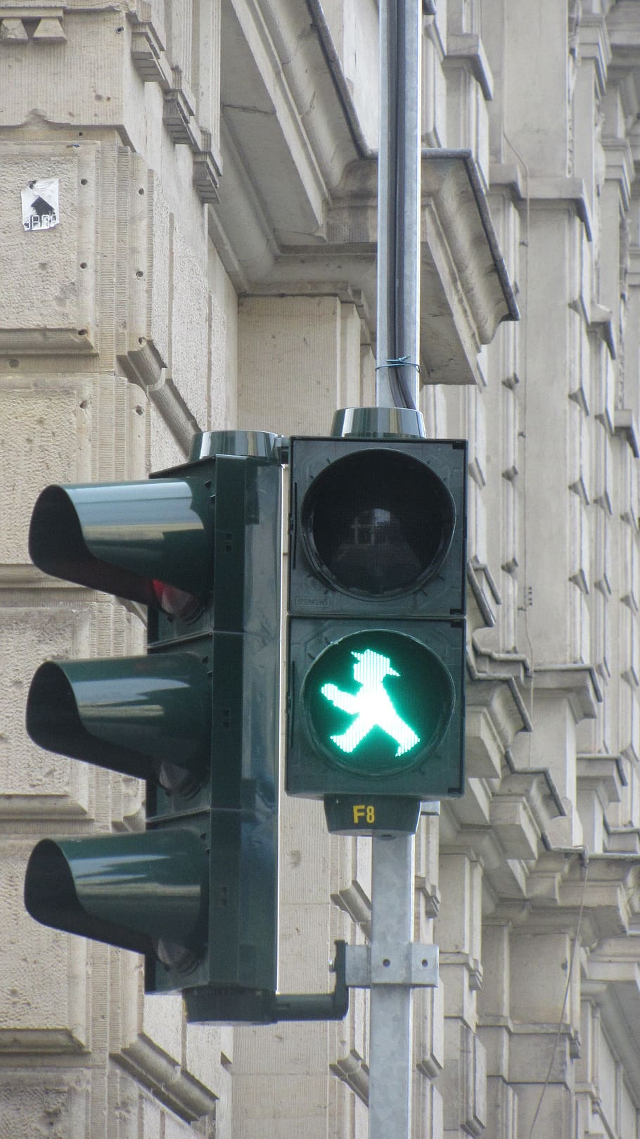 traffic lights, little green man, green, berlin, hat, traffic signal, road, males, signal lamp, footbridge