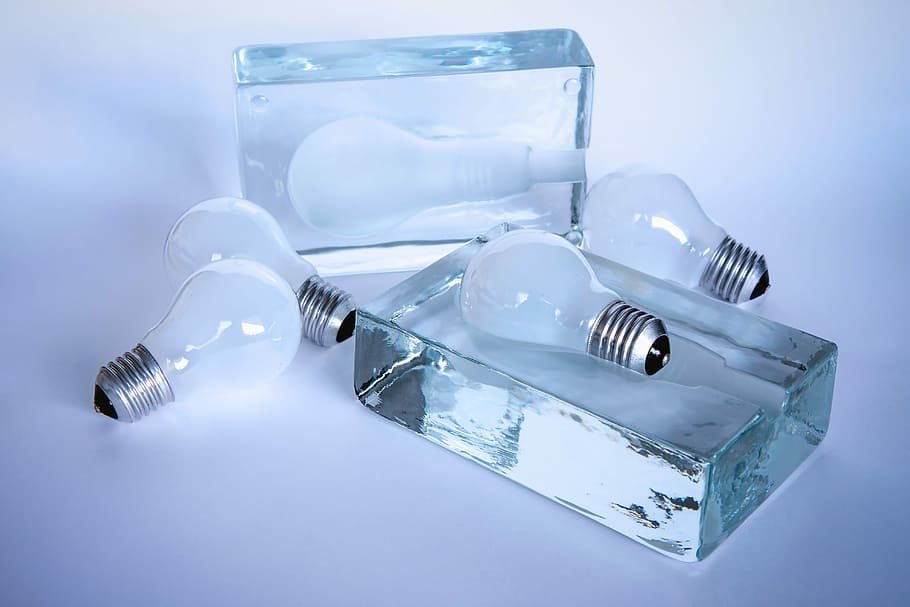 quatro lâmpadas, Inspiração, Lâmpada, Idéias, inovação, criatividade, iluminado, eletricidade, objeto, conceito