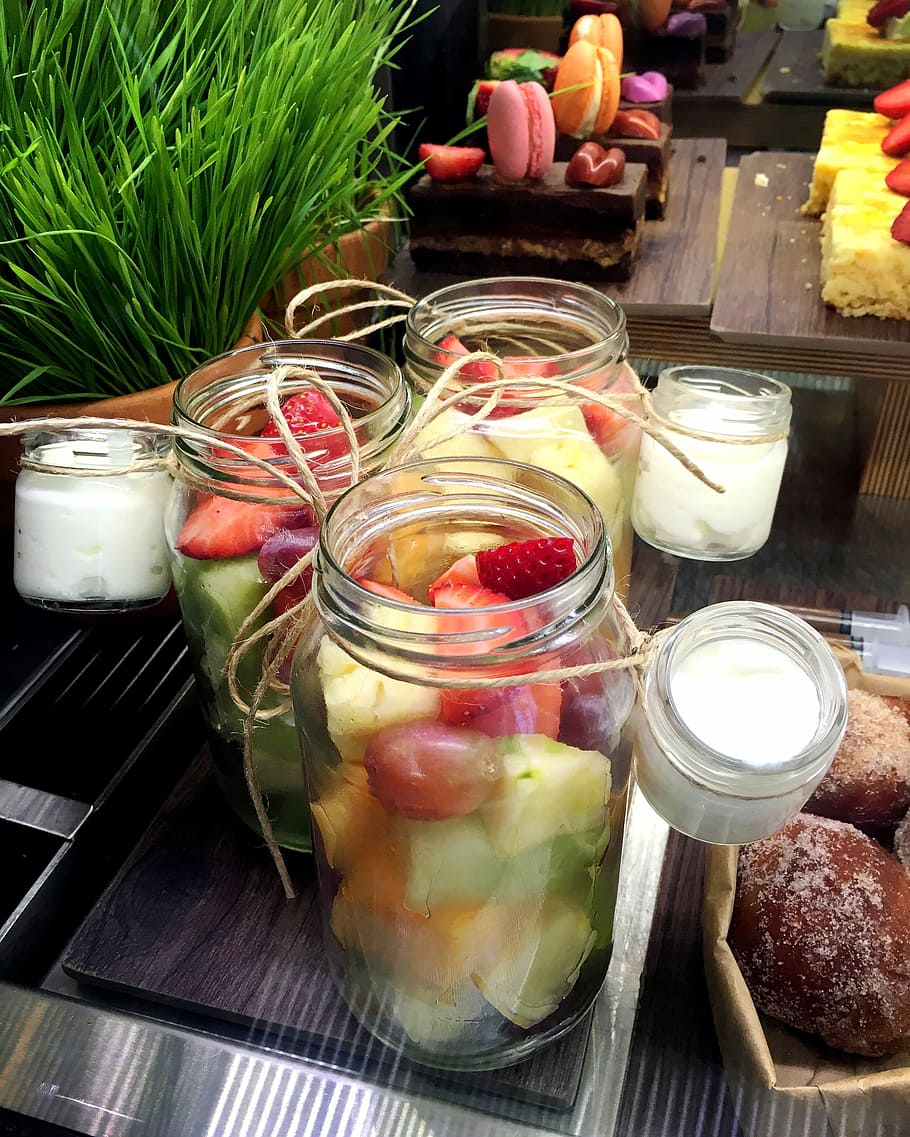 Mason Jar, Fruit, Yogurt, Berries, healthy, snack, fresh, deli, food and drink, drinking glass