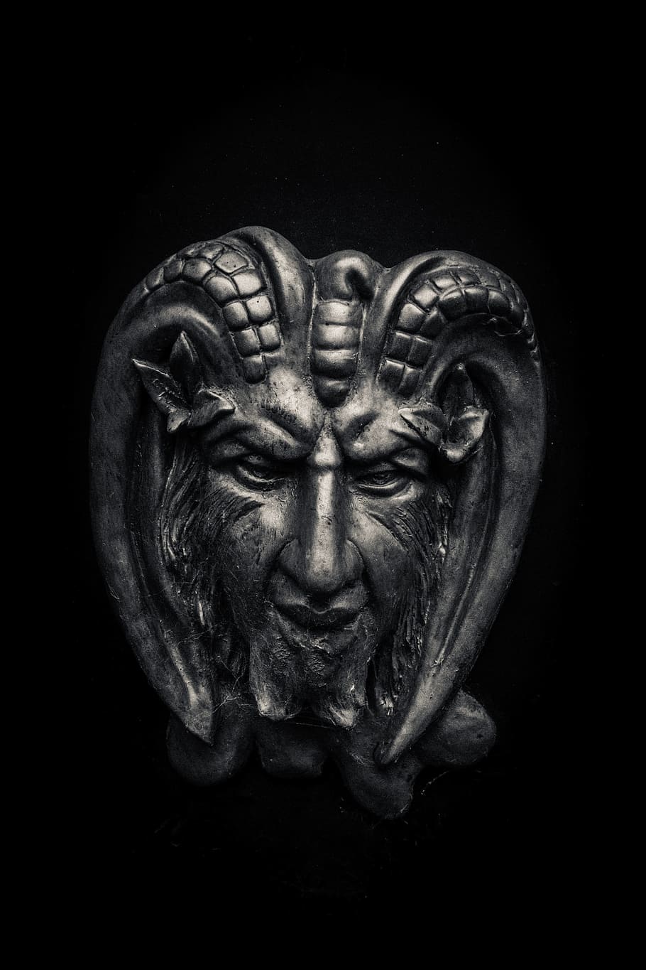 gris, inoxidable, acero, cuernos, decoración de monstruos, diablo, demonio, Satanás, negro, símbolo