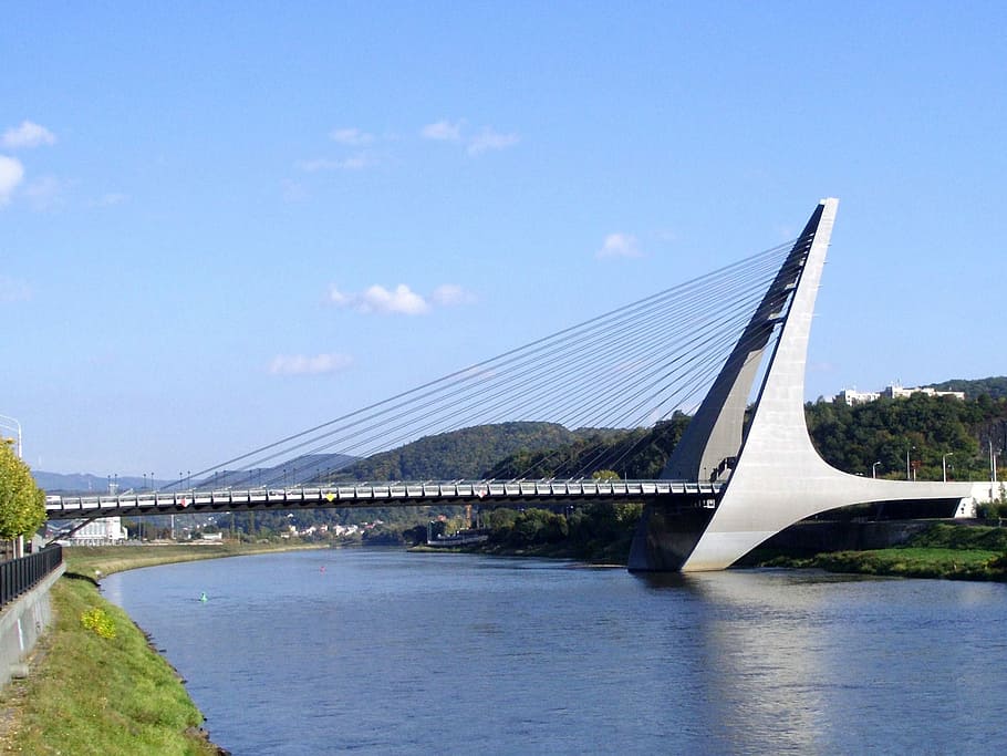 Puente colgante, puente, suspensión, transporte, río, cruce, arquitectura, mariansky, ústí nad labem, chequia