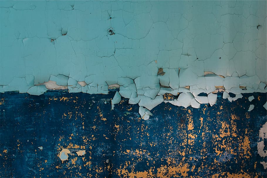 teal painted wall, cracks, full frame, textured, day, close-up, blue, indoors, wall - building feature, weathered