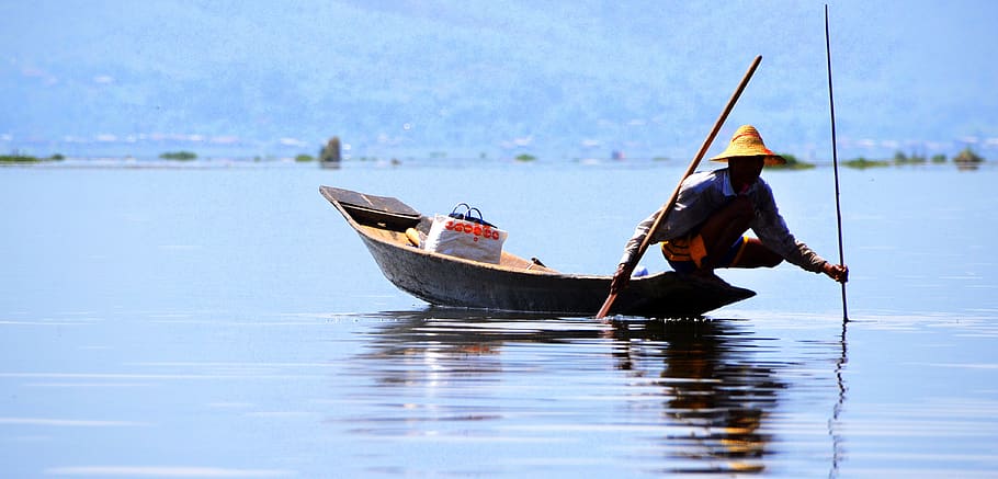 fishing, boat, traditional, inle lake, lake, myanmar, burma, nautical vessel, water, transportation