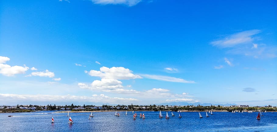 lake, muizenberg, sailing boats, water, cloud - sky, sky, sea, blue, nature, nautical vessel