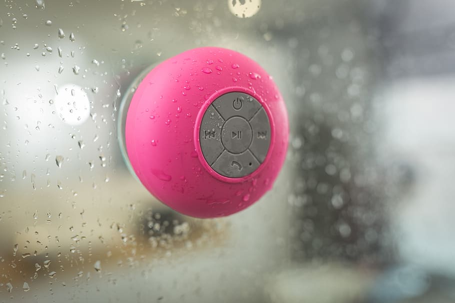 pink, bluetooth, speaker, electronic, technology, waterproof, music, sound, wet, water