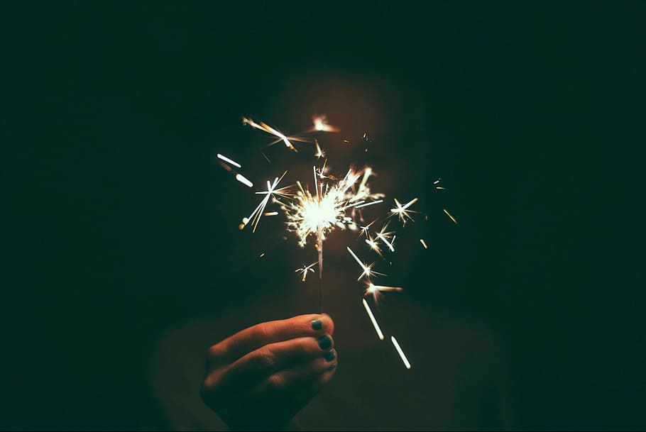 person, holding, sparkler, lit, firecracker, sparklers, sparks, lights, party, celebration