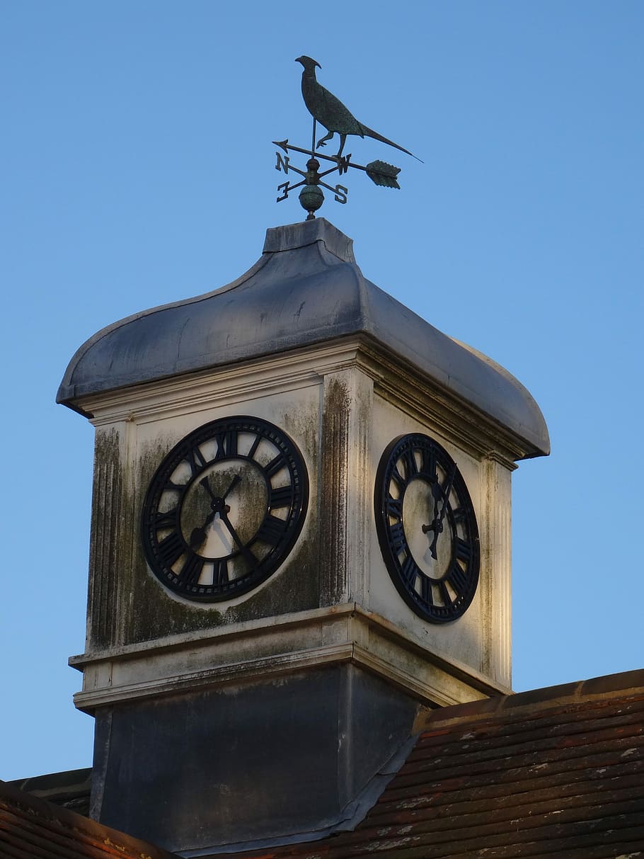 Clock Tower, Tower, Clock, Wind, Aged, Windvane, clock, weathervane, wind vane, weather vane, vane