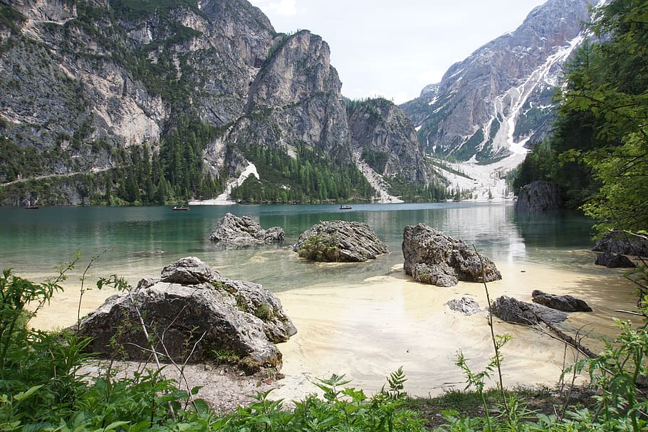 braies danau, danau, gunung, batu, riva, busa, air, keindahan di alam, scenics - alam, batu - objek