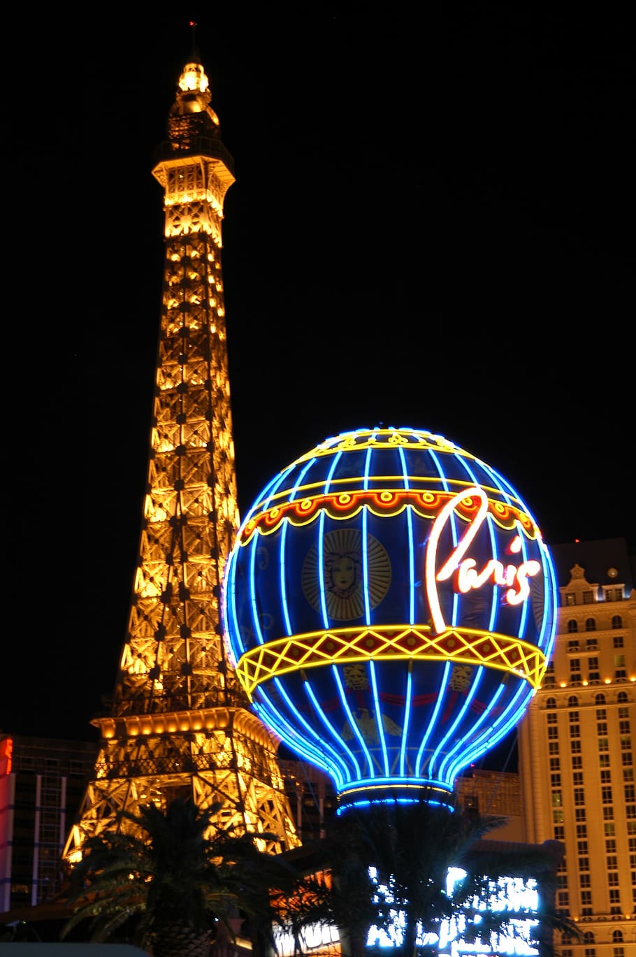 United States, Las Vegas, Eiffel Tower, illuminated, night, tower, amusement park, ferris wheel, travel destinations, architecture