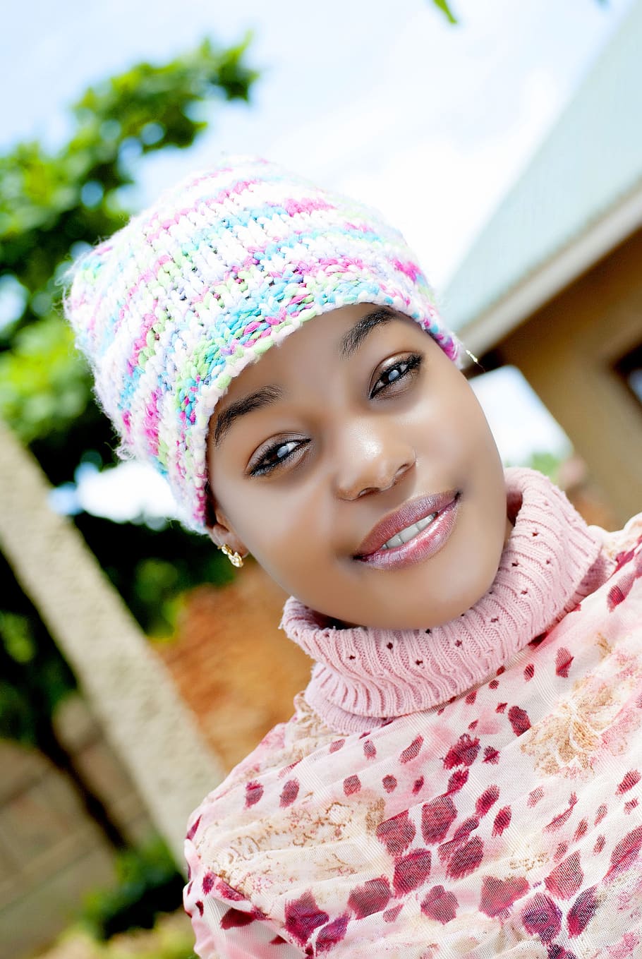 woman, wearing, pink, floral, turtle-neck, top, muslim dressing, mbogo high school, high school girls, uganda ladies