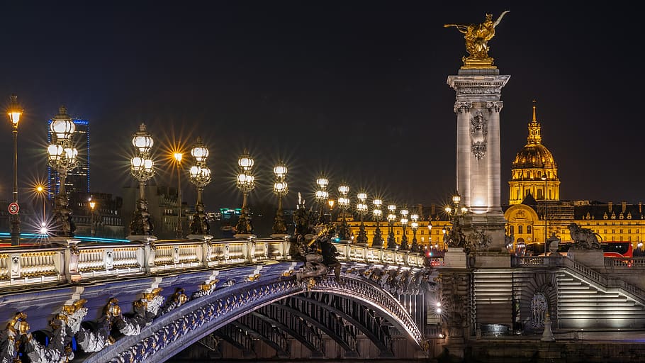 París, puente, ciudad, arquitectura, urbano, Sena, historia, viajes, edificios, luces