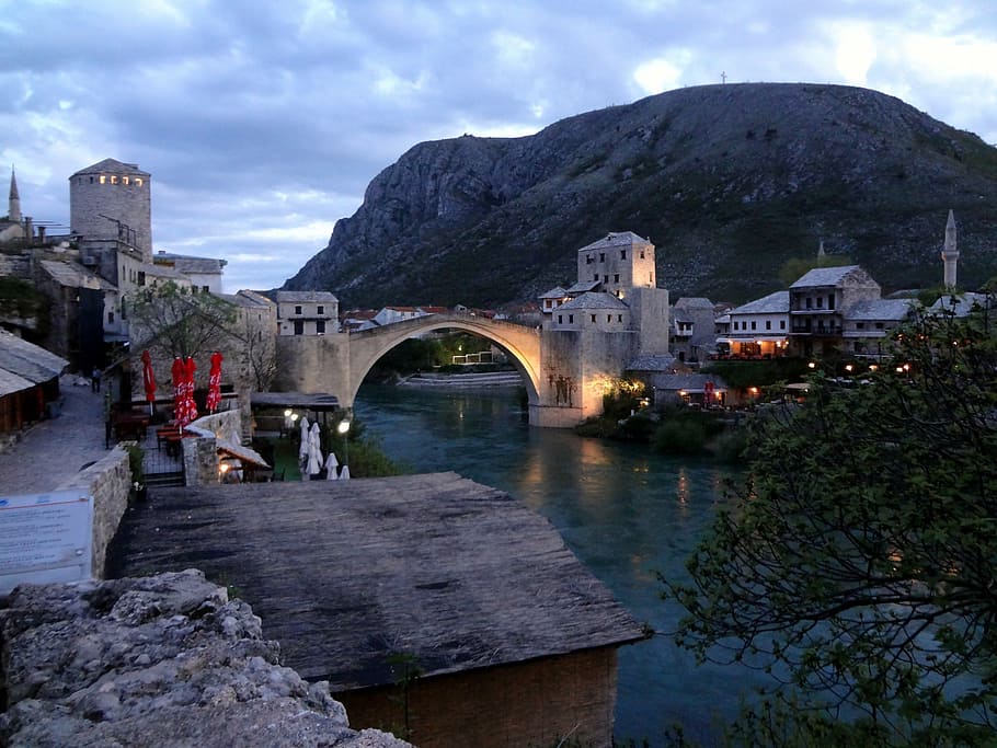 gray, concrete, bridge, daytime, bosnia, mostar, herzegovina, europe, travel, landmark