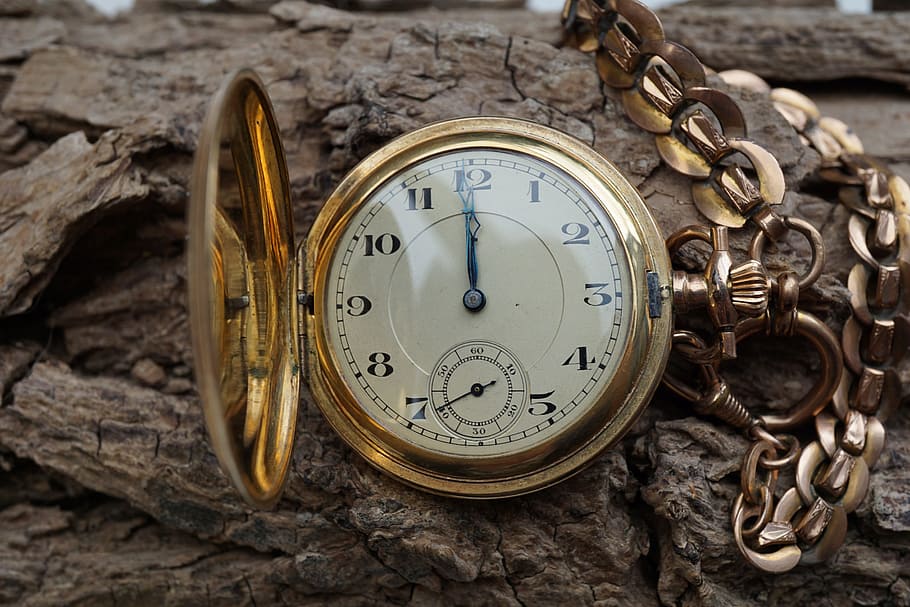 antique, old, clock, golden, timepiece, ancient, time, pocket watch, number, watch