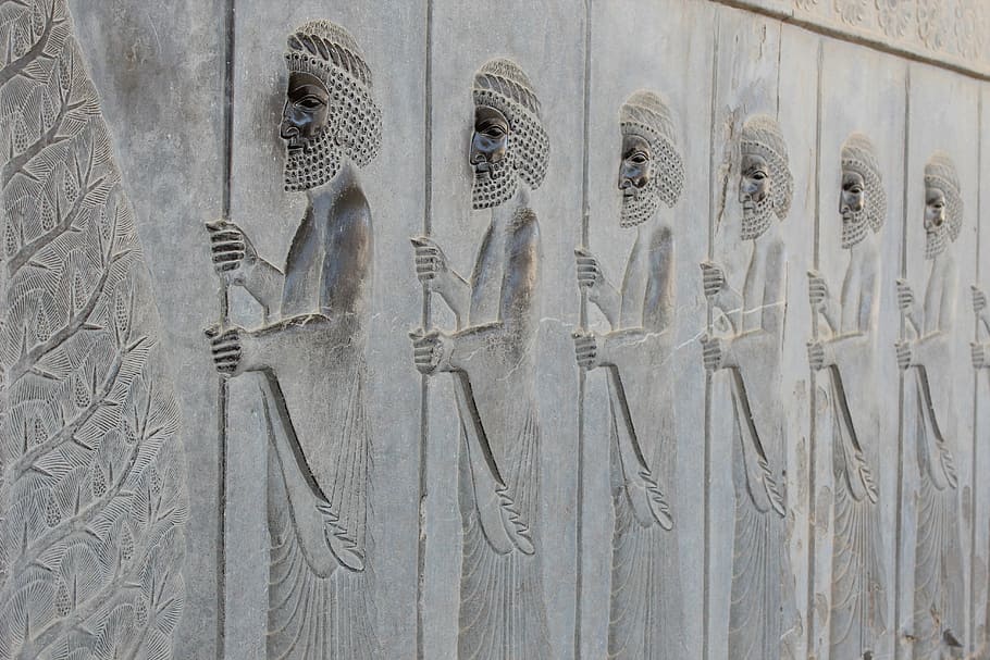 parede cinza de meio-relevo, persépolis, irã, antigo, persia, iraniano, monumento, velho, património, história