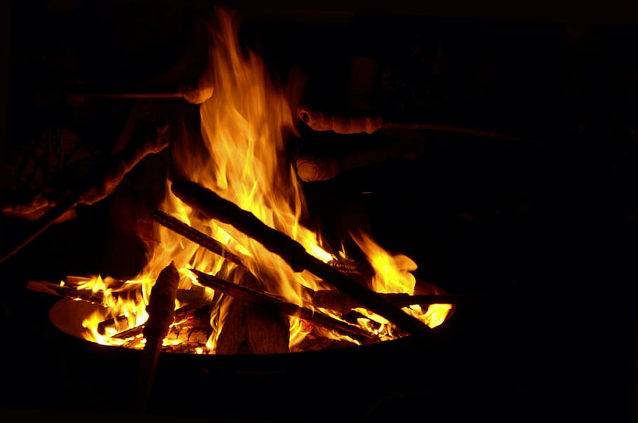 fire, campfire, stick bread, burn, flame, lighting, wood fire, fire - Natural Phenomenon, heat - Temperature, burning